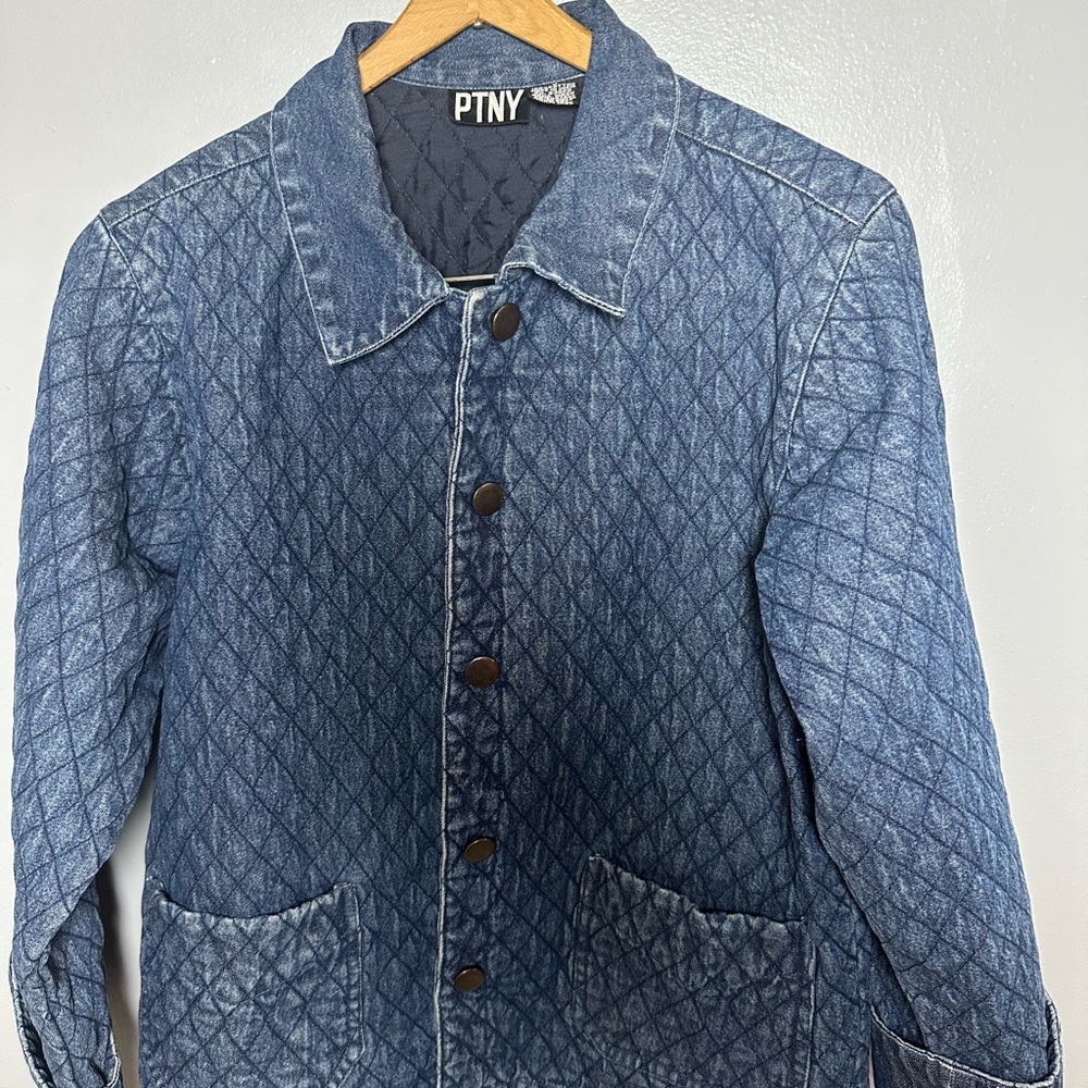 Vtg Denim Quilted Jean Jacket with Floral Embroidery pockets L - Picture 5 of 10